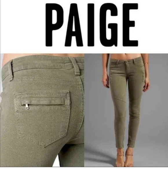 PAIGE Denim Marley Skinny Moto Jeans Fatigue Green Size 27 - Picture 2 of 13